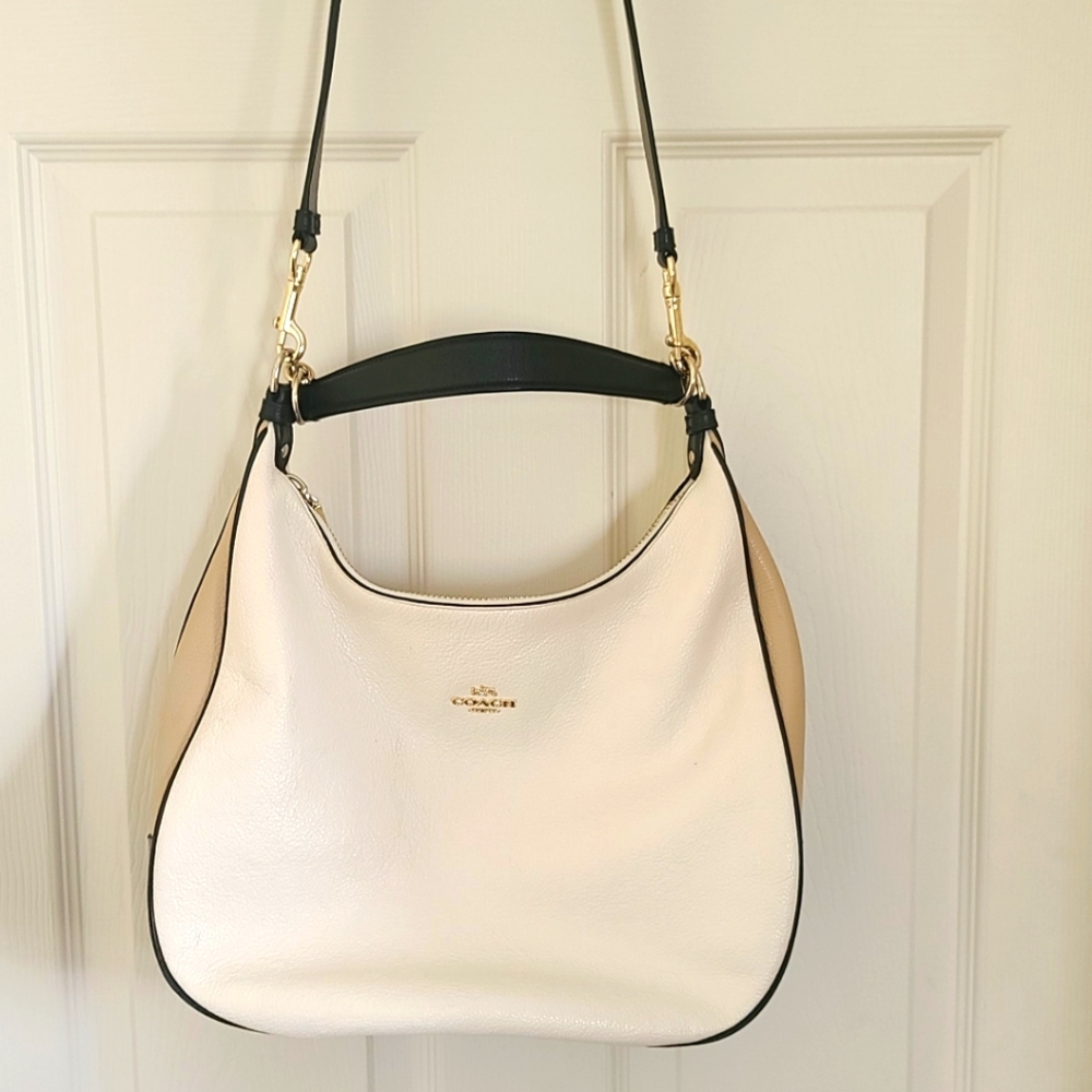 Coach White Pebbled Leather Hobo Bag